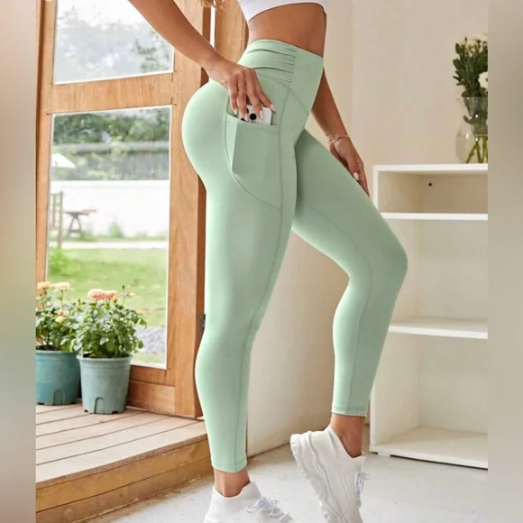 Wide Waistband Phone Pocket Side Sports Leggings - Picture 3 of 6